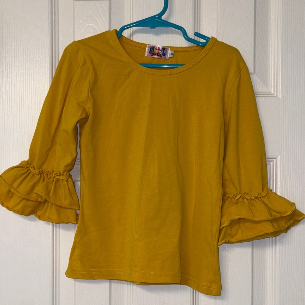 Girls' Ruffle Sleeve Long Sleeve Top - Mustard